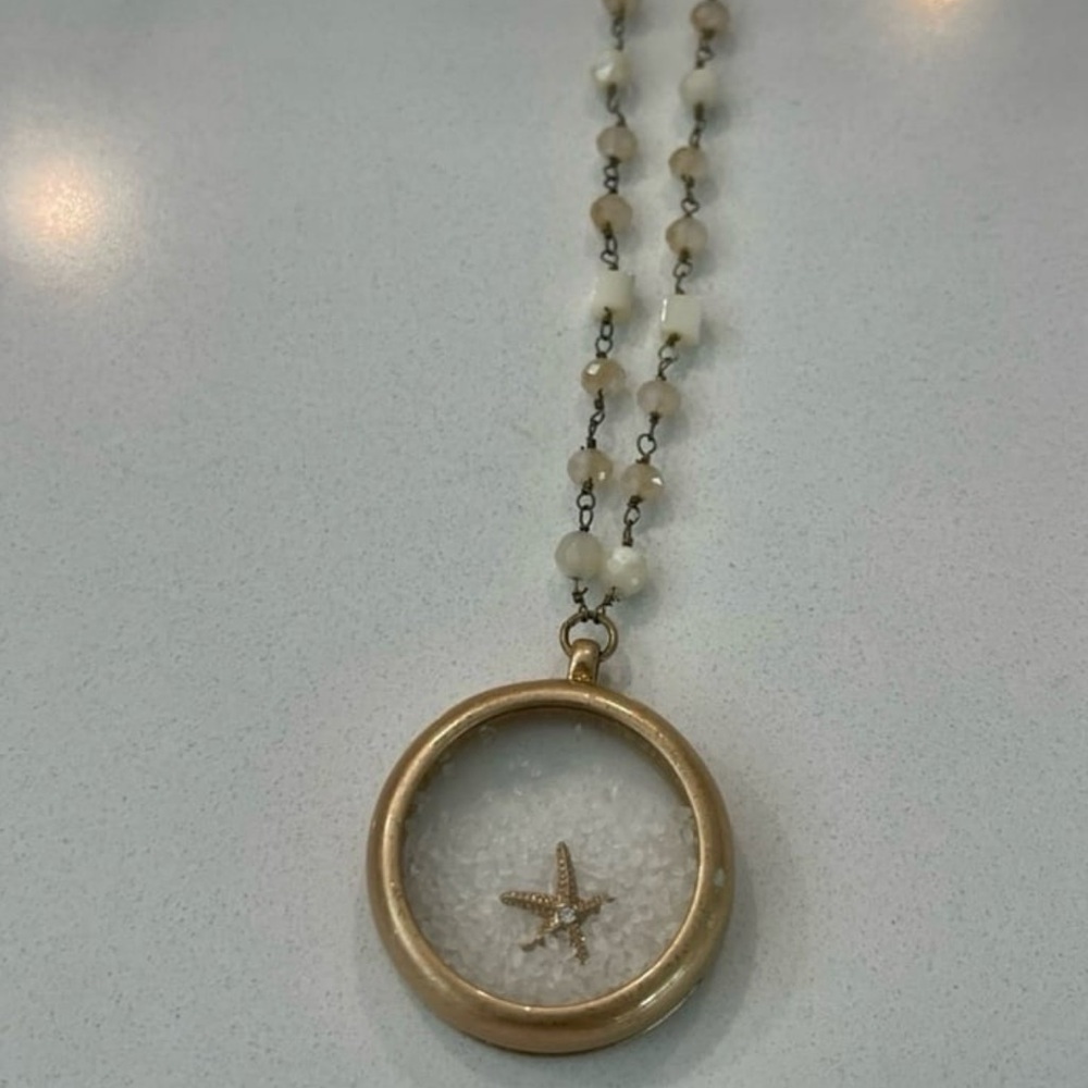 Tommy Bahama Gold and White Sand Beaded Starfish Necklace